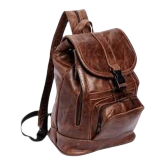 Vintage Boho Waxed Brown Leather Backpack Convertible Strap Rucksack Knapsack - Picture 1 of 16